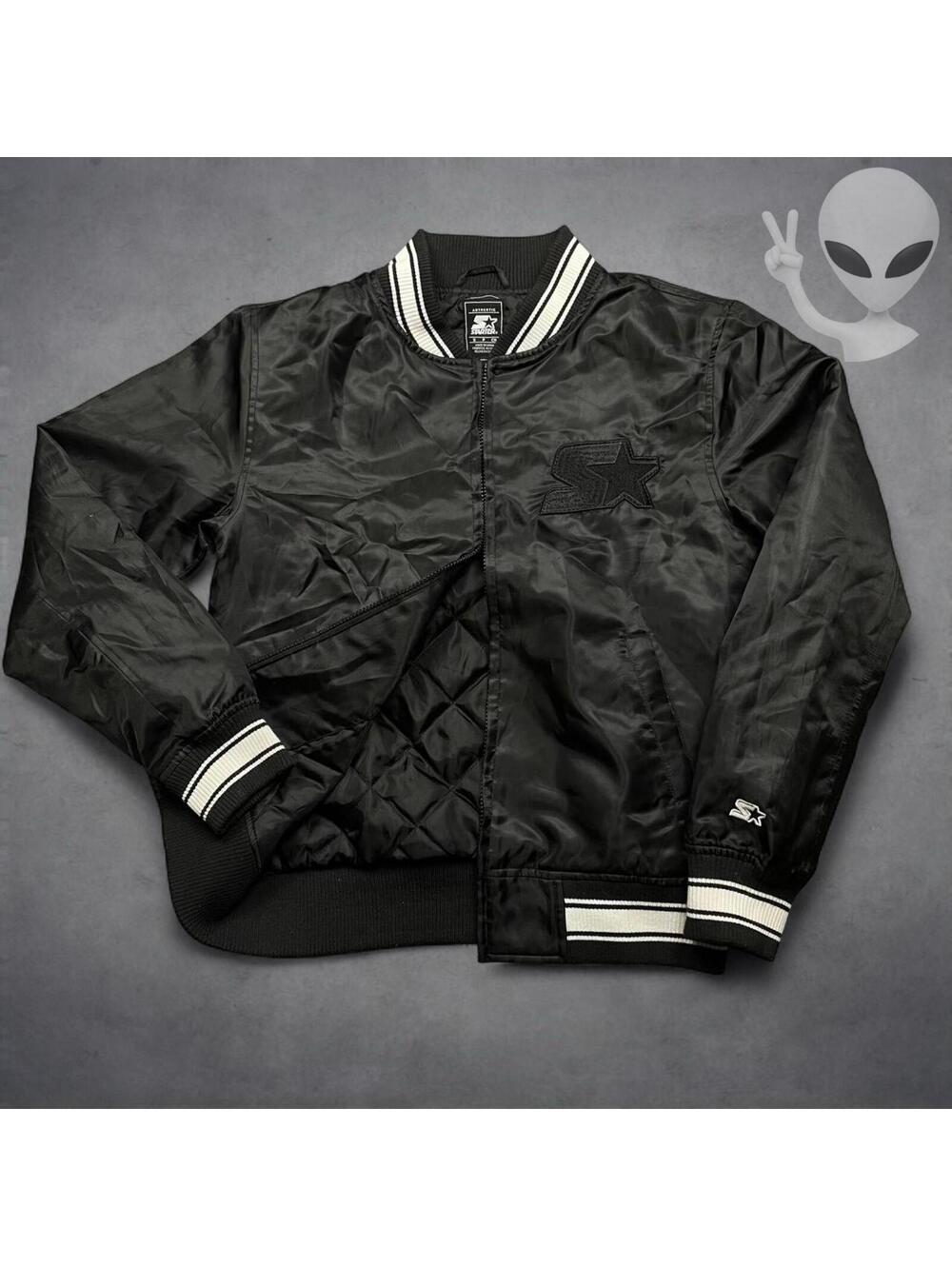 Starter Brand Varsity Quilted Jacket Small Black Bomber